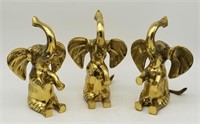Lot Of 3 Matching Brass Elephant Statues Figurines