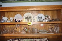 2 shelves of misc glassware/stemware, collectibles