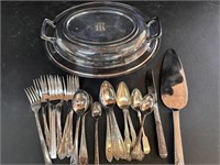 Assorted Lot of Silverware and Serving Tray