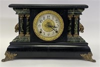 Antique Ingraham Mantle Clock Marble Green Pillars