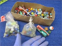 box of 200+ marbles & lesney toy truck