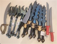 LOT OF PLASTIC SWORDS & BATTLE AXES