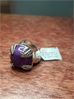 Sterling .925 Purple Gemstone Leaf Clasp Ring