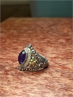 Sterling .925 18k Yellow Gold Amethyst Ring Size 9