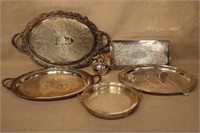 VINTAGE SILVERPLATE SERVING TRAYS & TEAPOT