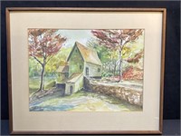 Original Watercolor House in the Woods, Unsigned,