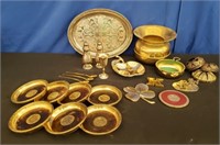 Lot of Brass & Silver Plate. Coasters, Spitoon &