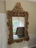 7 FT x 4 FT Ornate Gilt Framed Beveled Mirror