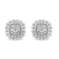 Glamorous .50ct Diamond Halo Cluster Earrings