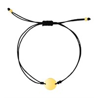 14k Gold Circle In Black Cord Adjustable Bracelet