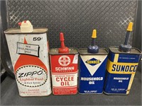 Vintage Zippo, Schwinn, Sunoco oil cans.
