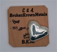 59.5g 999 Silver Hand Poured Heart Artisan Bar