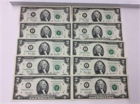U S 2 Dollar Bills 2003 X 10, Circulated Condition
