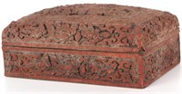 ANTIQUE CHINESE HAND CARVED CINNABAR JEWELRY BOX