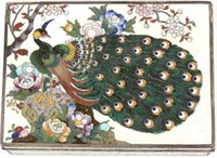 CLOISONNE PEACOCK CHERRY BLOSSOM JEWELRY BOX