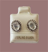 VTG STERLING GENUINE MOONSTONE PIERCED EARRINGS