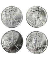 (4) 1988 American Eagle 1 oz. Silver dollars, UNC