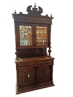 Flemish Style Wood Buffet with Beveled Mirror