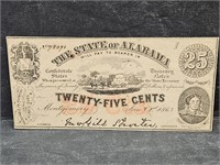 1863 ALABAMA Confederate  25 Cent Fractional Note