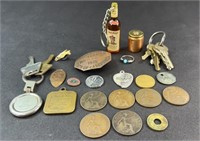FOREIGN COINS, LICENSE BADGE & KEY