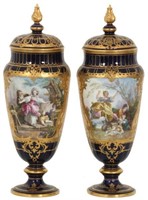 Pr. Austrian Porcelain Covered Cobalt Urns