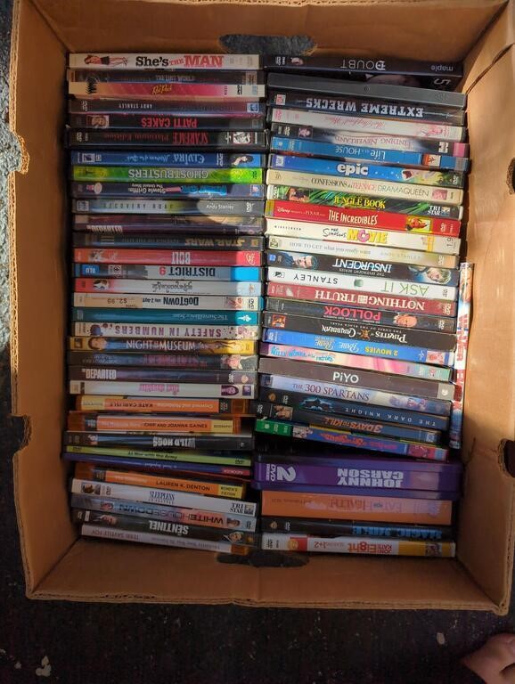 Banana box of DVDs