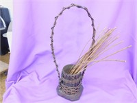 Vintage wicker handled flower basket
