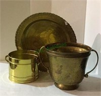 Brass lot includes a bird themed brass tray, a