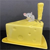 Vtg Lefton Mouse Cheese Plate w/knife-Chip on ear