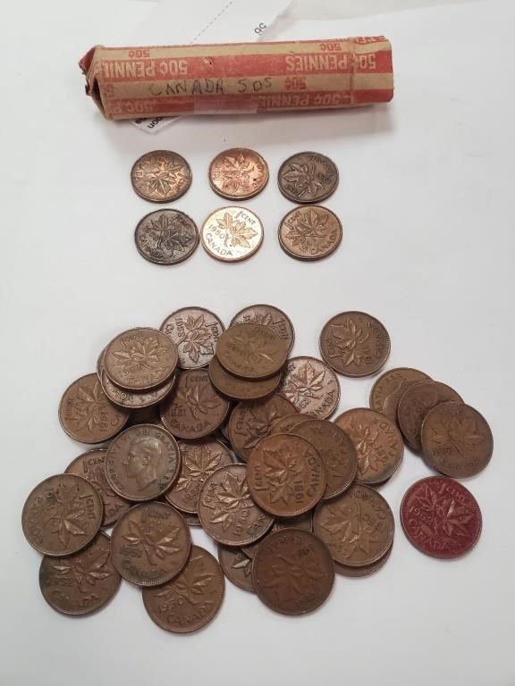 Roll Assorted 1950's &1960's Canadian Pennies