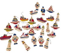 Vintage Fabric Nautical Xmas Ornaments