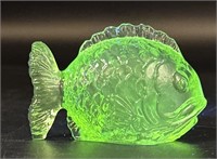 Green Vaseline Art Glass Gold Fish Uv Reactive