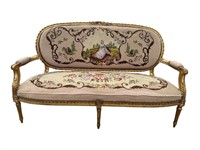 FRENCH GOLD GILD NEEDLEPOINT SETTEE