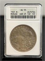 1921 Morgan Dollar ANACS AU 55 VAM 25 Top 100