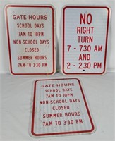 3 Street Signs - Gate Hours, No Right Turn