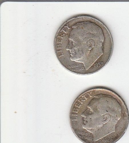 Two 90% Silver US Ten Cent Coins