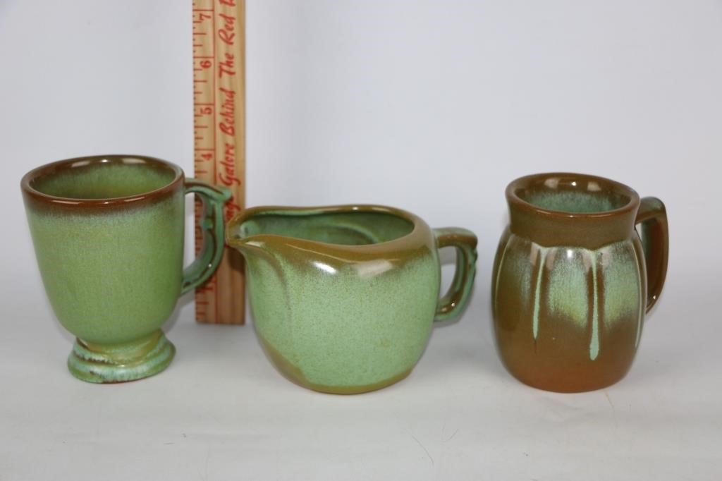 3 Frankoma Pottery Items--Mugs and Creamer