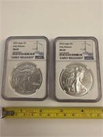 Pair of 2022 $1 American Silver Eagle MS69 Early