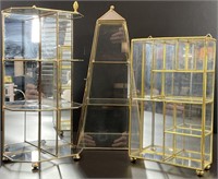 3 Small Brass & Glass Display Cases