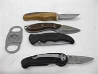 Four Assorted Pocket Knives & One Cigar Trimmer