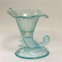 Blue Iridescent Glass Cornucopia Vase