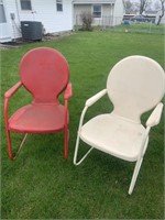 Pair of vintage all metal lawn chairs