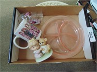 (2) Pink Children's Plates & Other