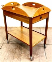 English Wood Tea Cart Trolley On Casters