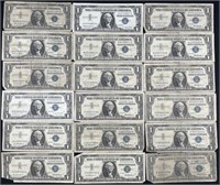 (18) US $1 Silver Certificates, Blue Seal