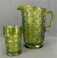 Checker Board water pitcher & one tumbler