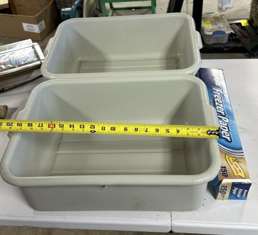 2 plastic tubs, freezer paper
