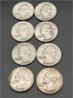 8- 1950's Silver Quarter Dollars