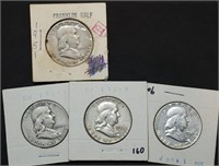 4 Franklin Silver Half Dollars 1951 1954-S 1956