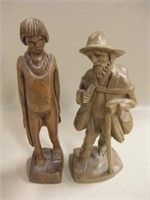 2 Carved Wood Figurines - 9" Tallest